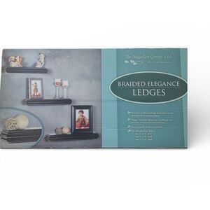 NEW Braided Elegance FloatingWallLedge Shelves Setof3 DarkBrownWood PhotoDisplay